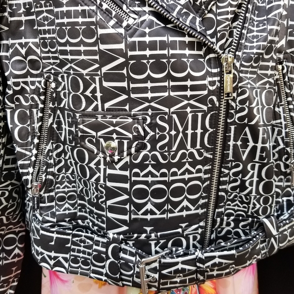 Michael kors Newspaper logo Print Leather jacket Black/white - Picture 5 of 16